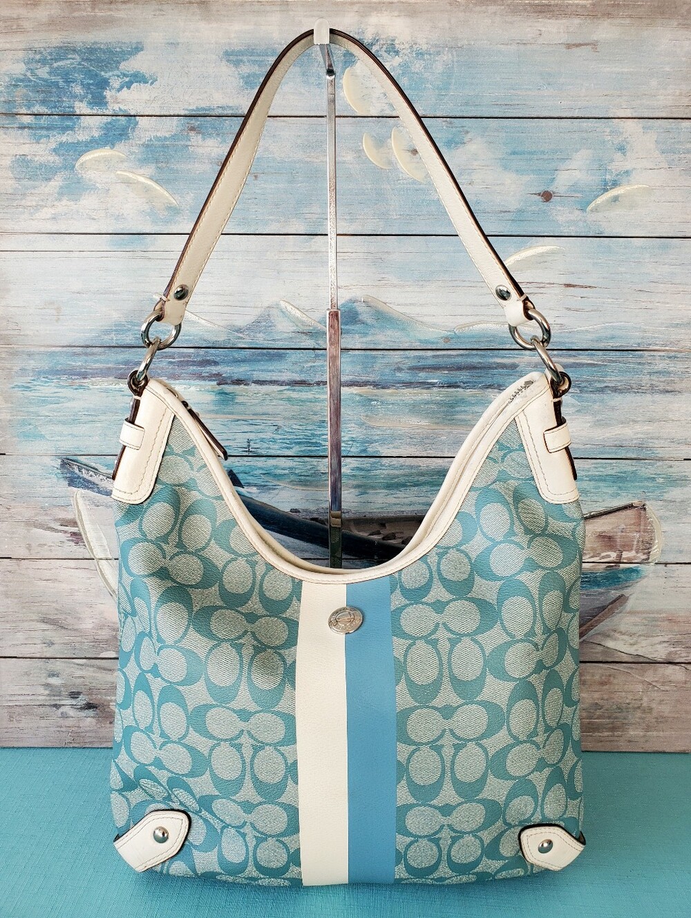 Coach Chelsea Heritage Stripe Hobo Shoulder/Crossbody Leather Bag